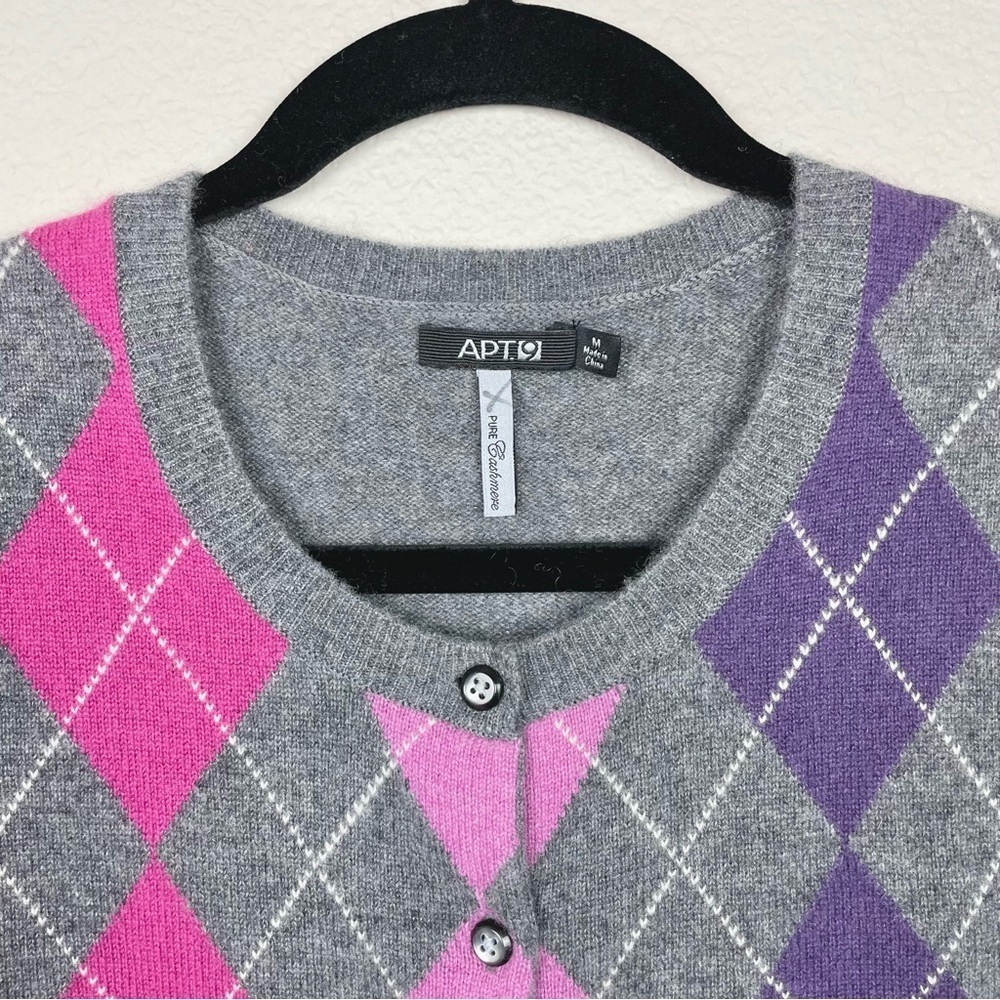Apt.9 Women's Medium 100% Cashmere Argyle Button Front Cardigan Sweater Academia - Picture 4 of 16